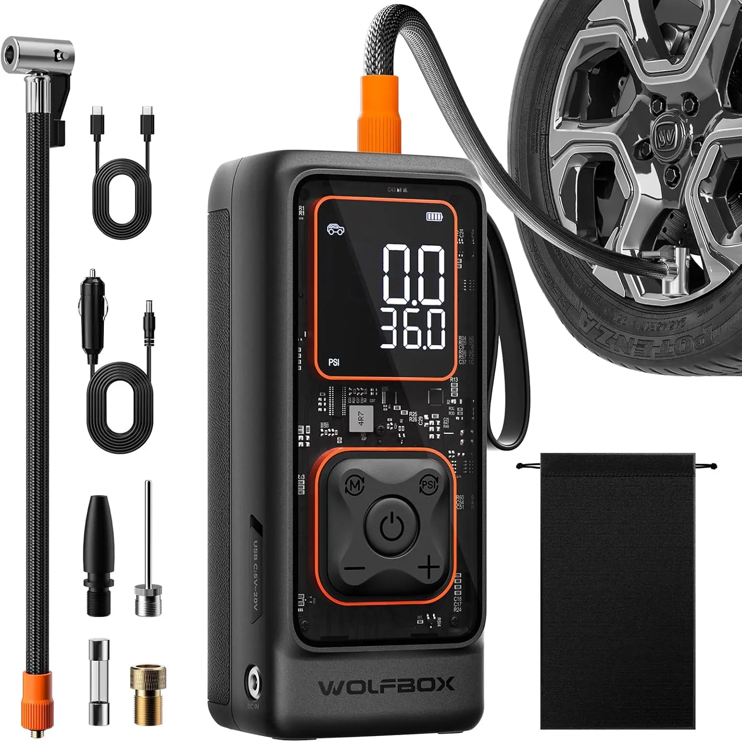

Portable Tire Inflator with Digital Gauge, Auto Shut-Off, LED Light for Cars and Bikes