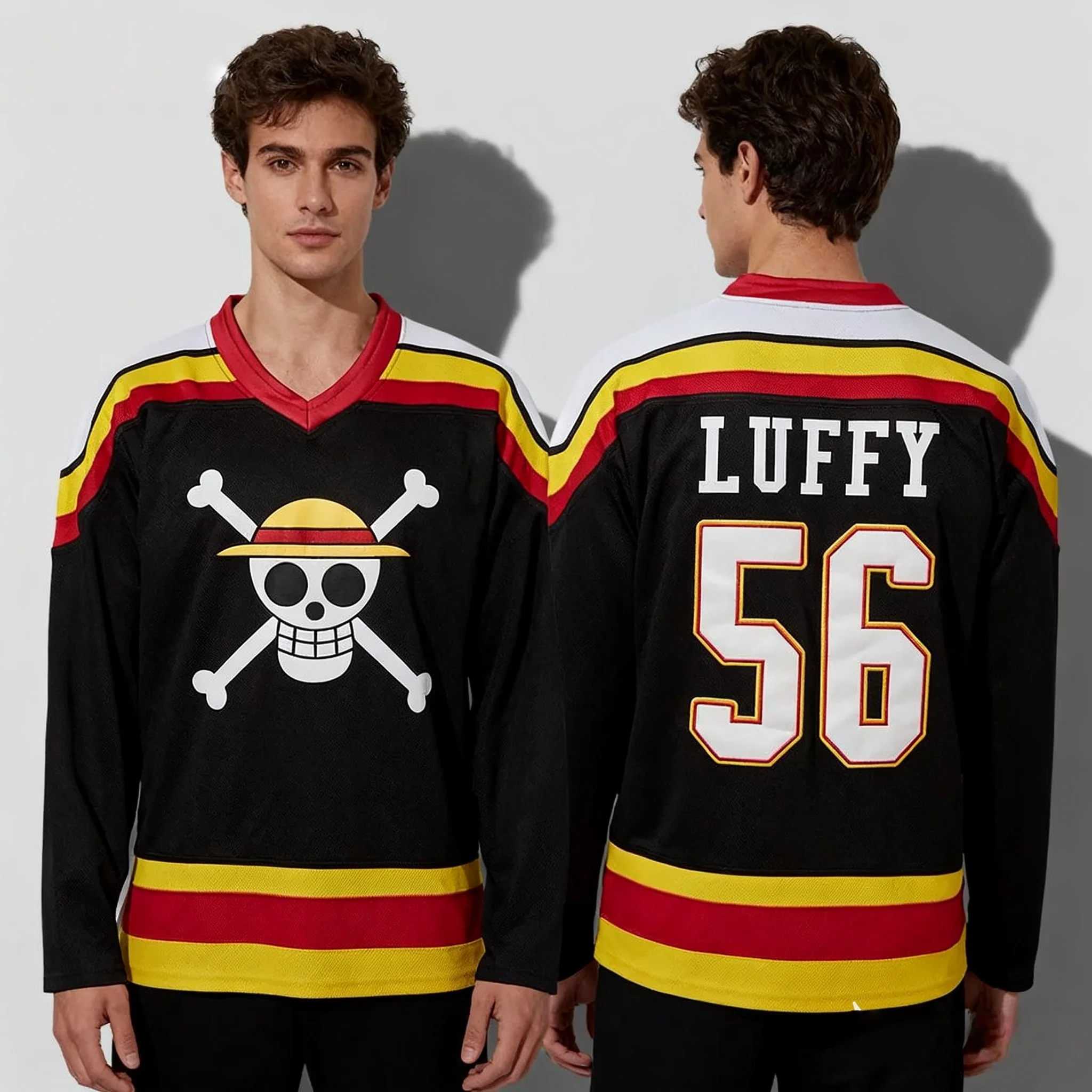 2025/26 Popular Anime One Piece Naruto Attack Giant Sportswear Long Sleeve T-shirt Top American Ice Hockey Jersey for Youth - Image 3