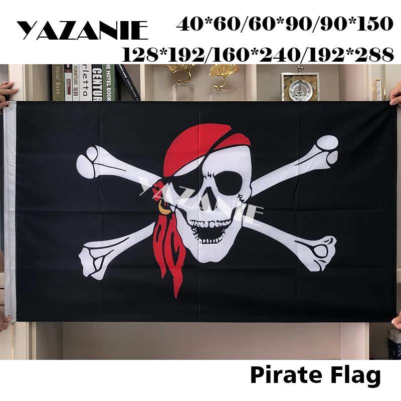 جميع الأحجام جولي روجر علم القراصنة مع باندانا حمراء 6x10 5x8FT واحدة/مزدوجة الوجهين جاك رفخام الجمجمة العظام أعلام الحلقات النحاسية