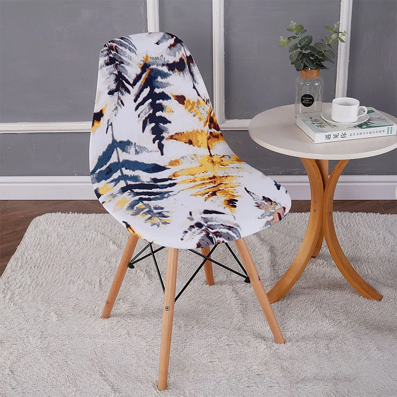 Printed Stretch Shell Chair Cover Spandex Armless Back Chair Covers Washable Slipcover Furniture Protector for Home Office Hotel