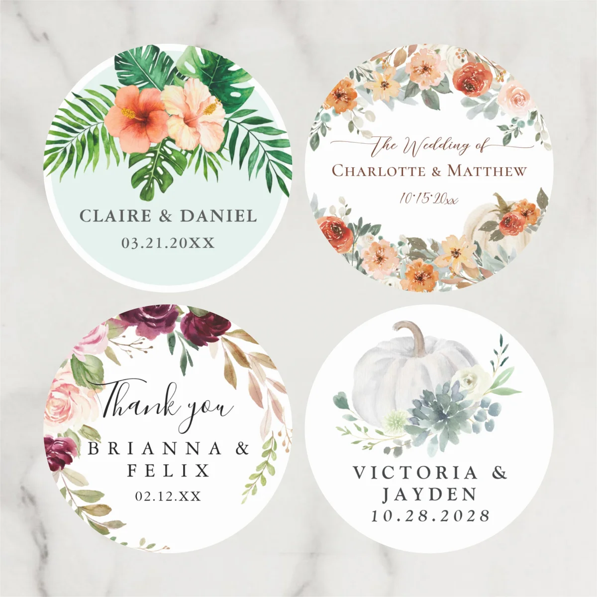 Etiqueta adhesiva redonda personalizada Nombre de la empresa personalizado, Etiqueta de fecha de nombre personalizada con agradecimiento para regalos de fiesta de doncella