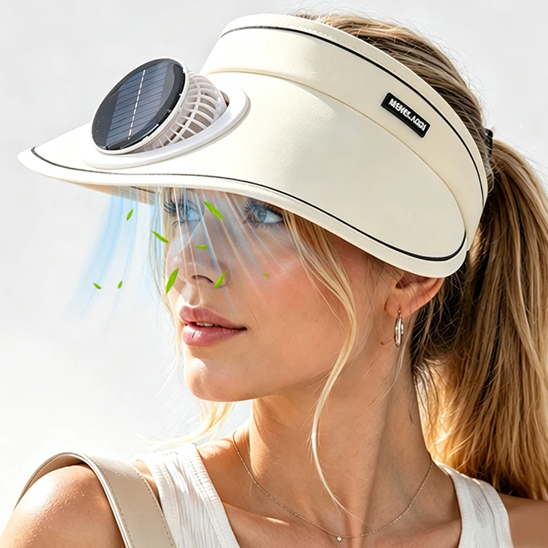 Wide Brim Solar Fan Hat for Outdoor Summer Cooling UPF 50+ Sunblock Dual Power USB Rechargeable for AdjustableHead Circumference