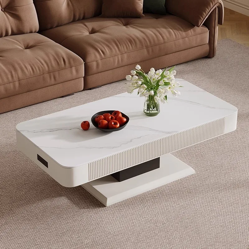 Intelligent liftable mobile coffee table dining table dual-purpose electric heating table small apartment living room household