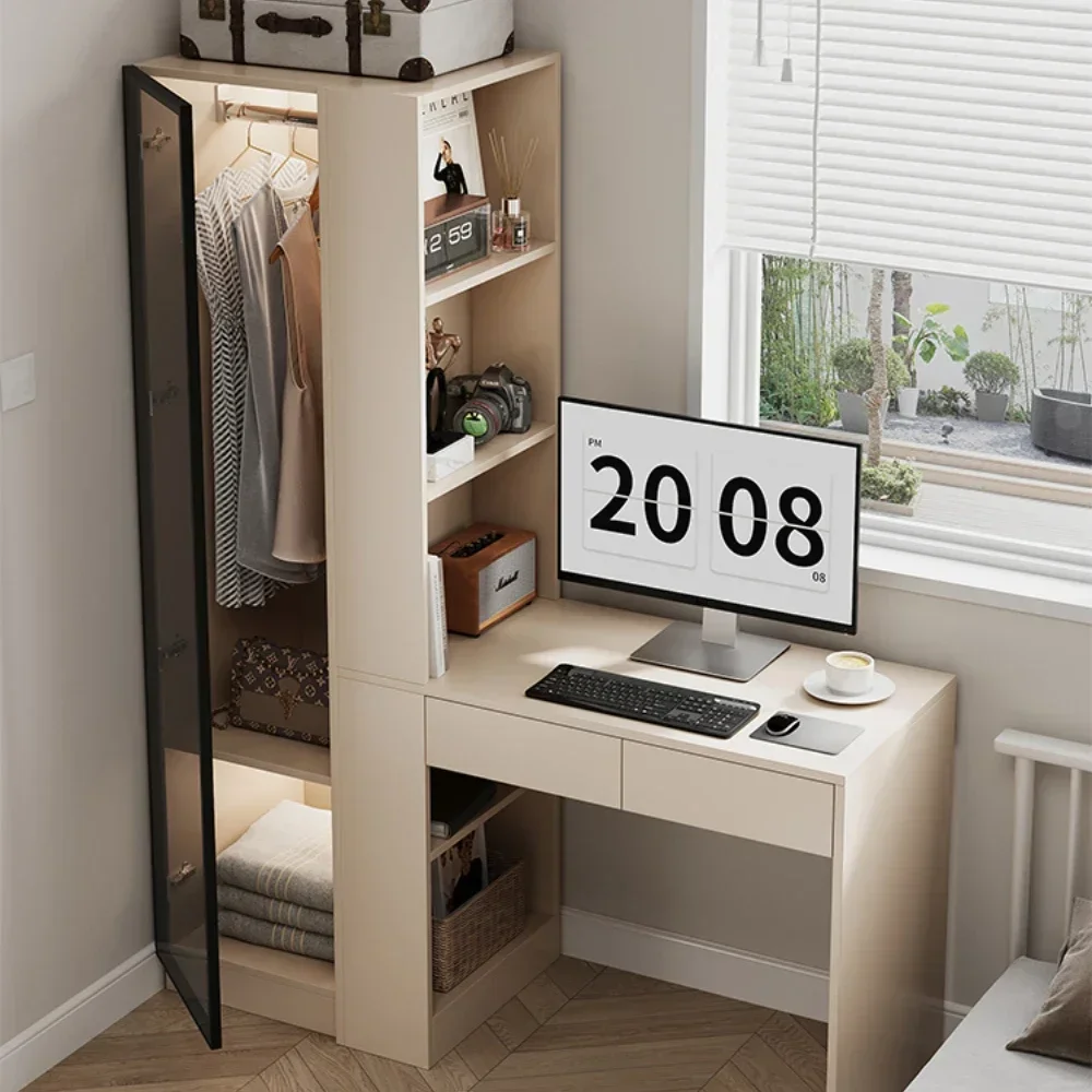 

Simple Desk Integrated Home Bedroom Small Room Half Bookcase Half Wardrobe Simple Cream Style