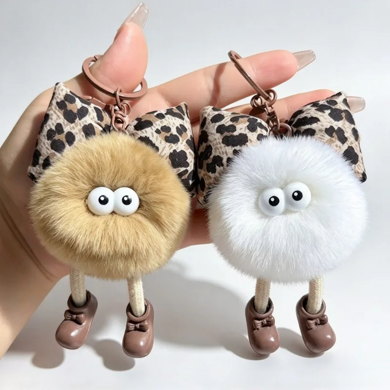 Imitation Rex Rabbit Fur Small Briquettes Plush Car Keychain Pendant Handmade Cute Cute School Bag Pendant Keychain