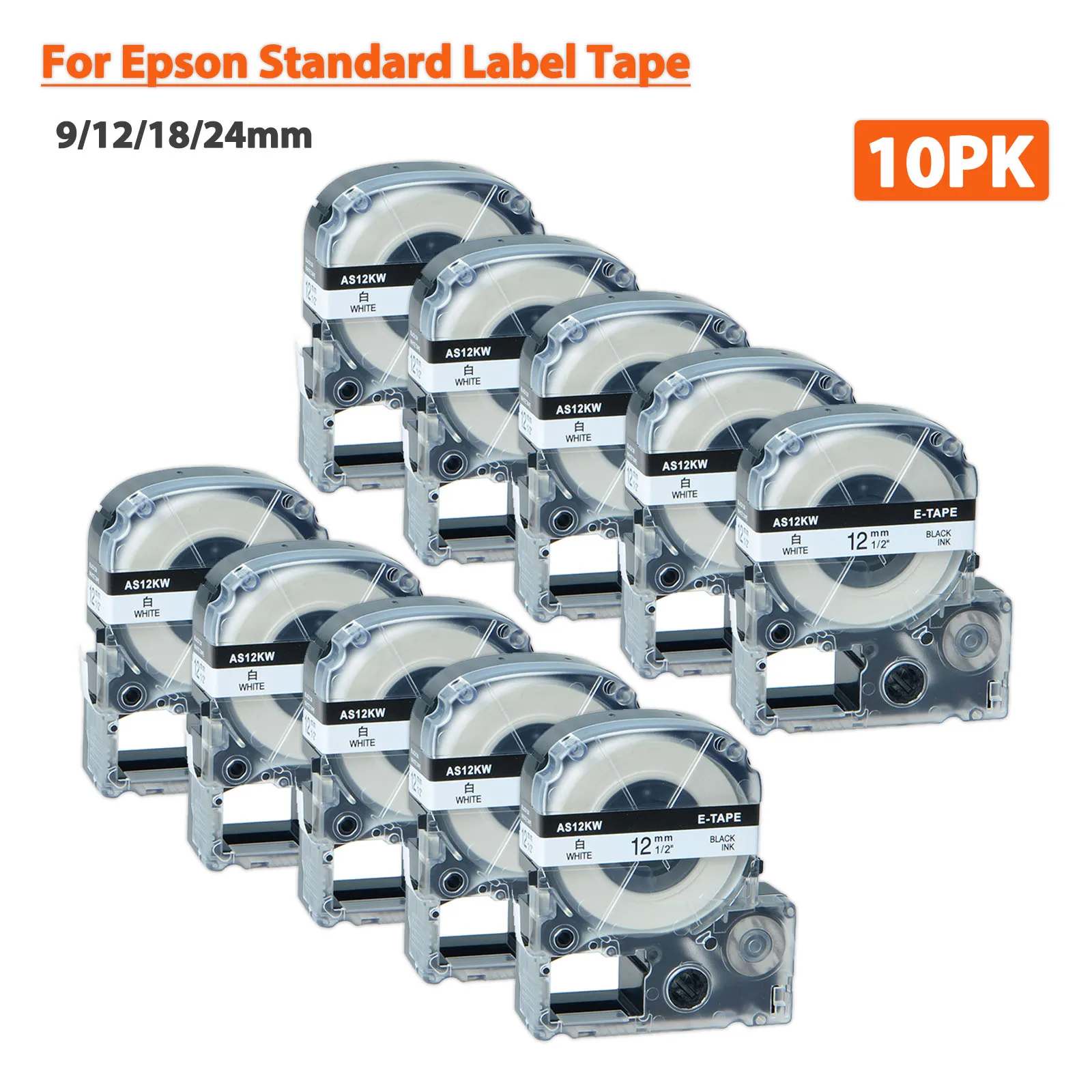 

3/5/10PK 12mm Standard Label Tapes Compatible for EPSON LW-400 LK-4WBN SS12KW SS18KW Label Ribbon for KingJim SR230C Label Maker