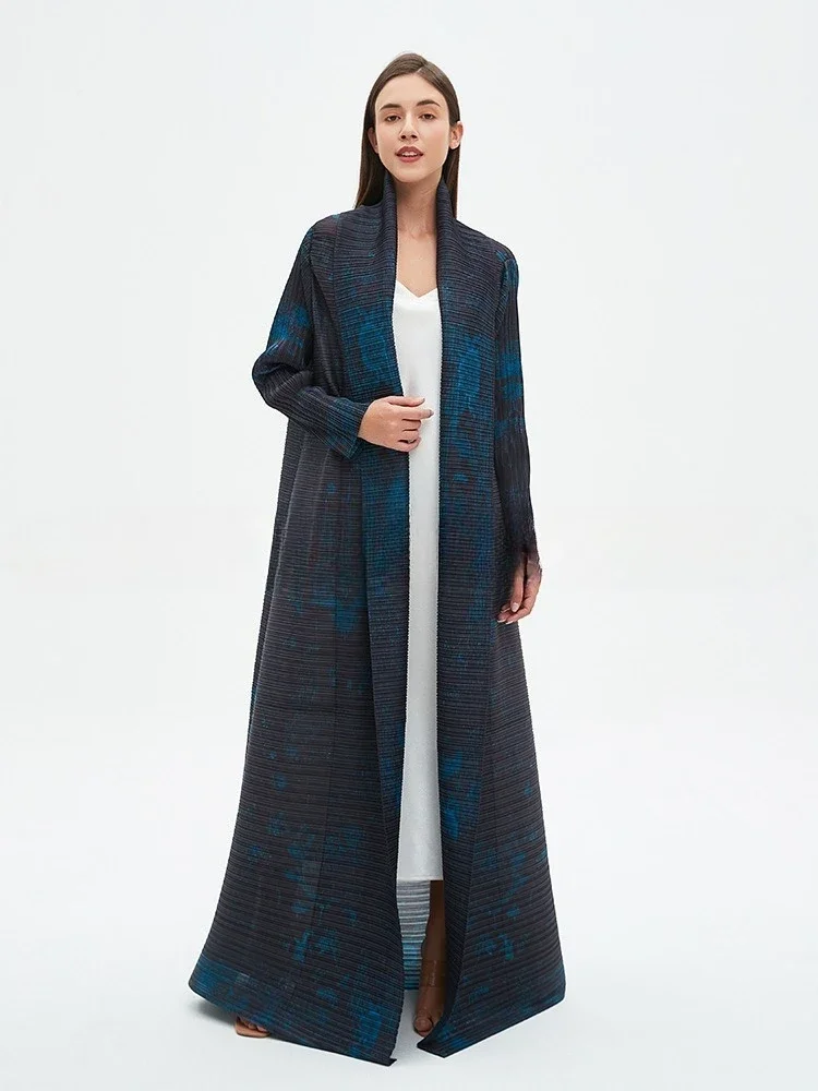 

Miyake плиссированное Абая марокканское мусульманское женское платье-кардиган с длинными рукавами и принтом, женское платье-кардиган 2025 года, оригинальные дизайнерские длинные пальто
