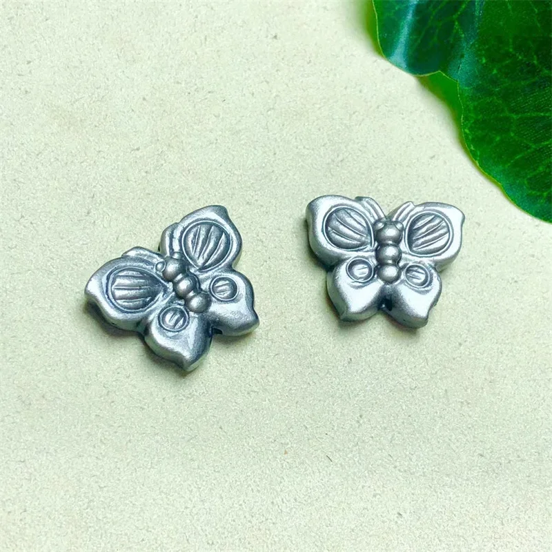 5PCS Natural Silver Obsidian Butterfly Beads Charm Healing Gem Accessories Room Office Decoration 24MM