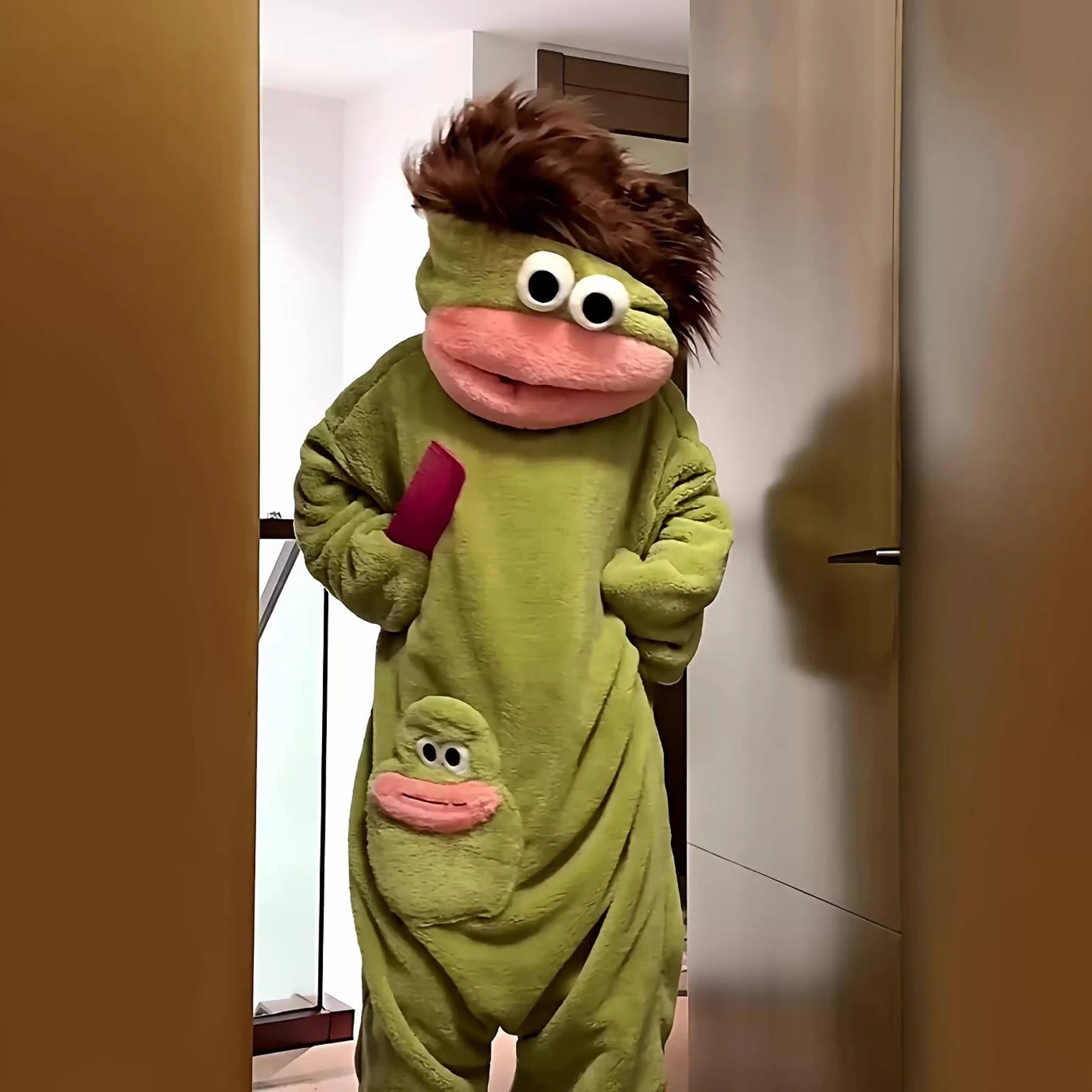 

Funny Cartoon Long Hair Big Mouth Onesie Pajamas, Fun Loungewear + Shoes Set, Matching Couple Pajamas for Adults and Youth