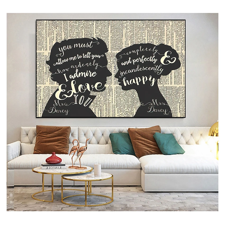 Quote Prints Romantic Anniversary Gift Mr & Mrs Wedding Sign Canvas Painting Home Wall Art Decor JANE AUSTEN Pride and Prejudice