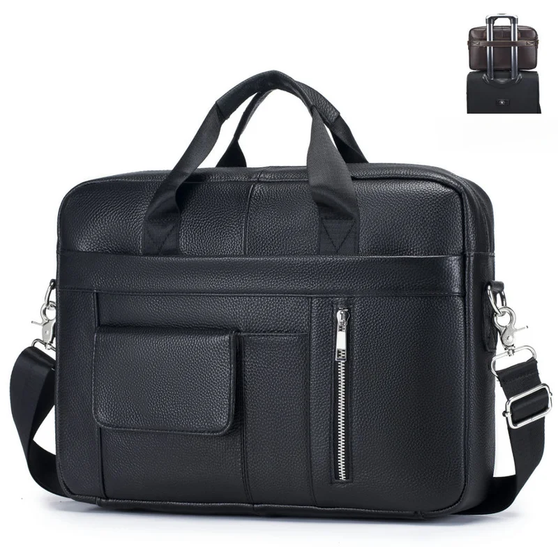 new-men's-bag-genuine-leather-men's-handbag-cowhide-computer-bag-14-inch-business-large-capacity-briefcase