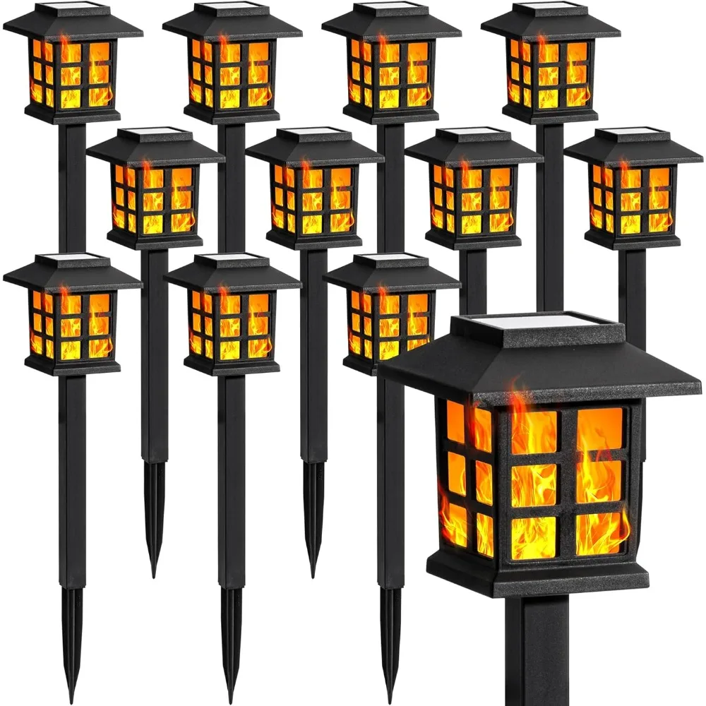 

Solar Lights,12 Pack Flickering Flame LED Solar Outdoor Lights, Waterproof Solar Garden Lights Maintain 10 Hours of Lighting