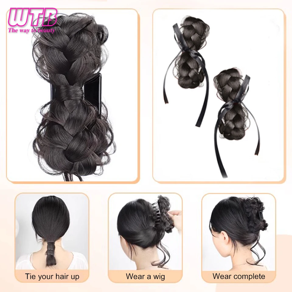 Perruque synthétique à griffe intégrée pour femme, chignon féminin, queue de cheval, nœud papillon, cheveux de dragon, forme à moitié attachée, adaptée à 03/Wear