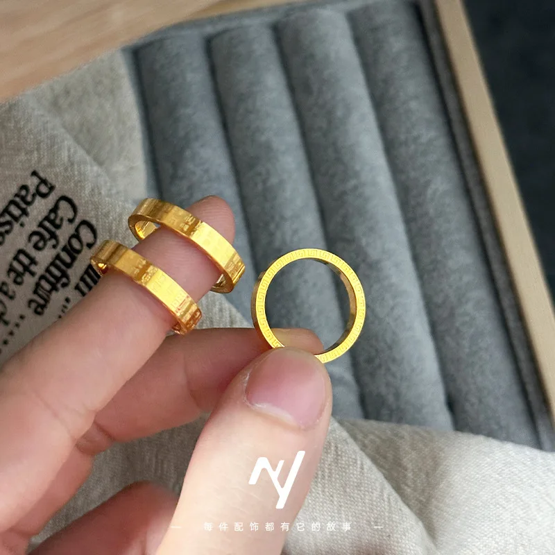 New Chinese style high-end sense inherits Baifu men and women's  circle niche design for a long time 9999 24K real gold ring