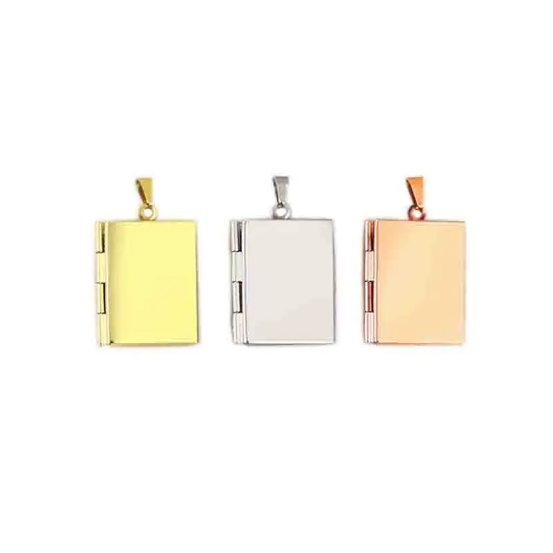 Everfast 10pc Plain Book Locket Stainless Steel Pendant Square Photo Frame Charms Men Women Making Family Memories Jewelry Gift