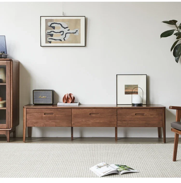 

muebles para hogar Black Walnut TV Cabinet Small Apartment Home Solid Wood Floor Living Room Furniture Chest of Drawer