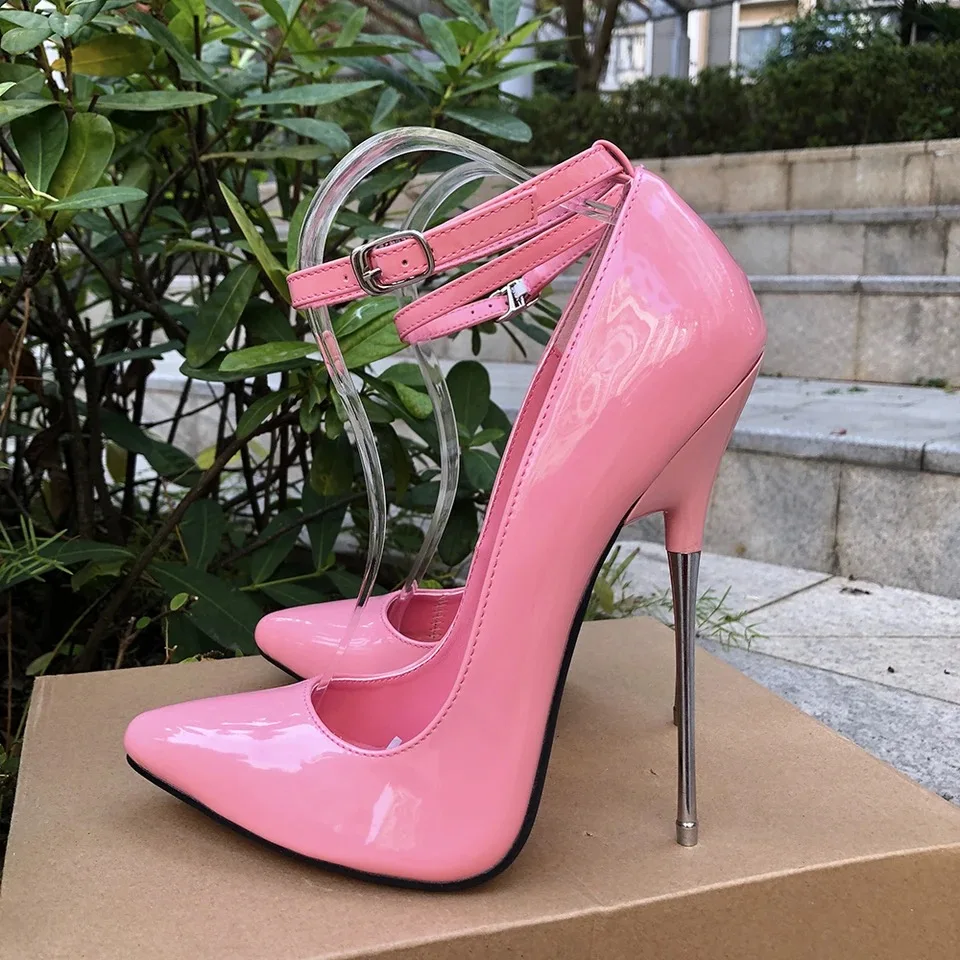 Women Ultra High Heels 16cm Stilettos Pumps Ankle Strap Fetish Gay SM Unisex Drag Queen Man Shoes Big Size 44 45 46