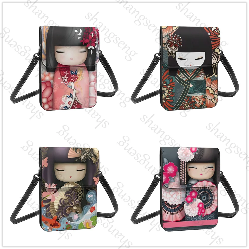 Cute Japanese red sakura doll Shoulder Women Shoulder Diagonal Bags Small Mobile Phone Bag Crossbody Girl Purse Handbag Wallets