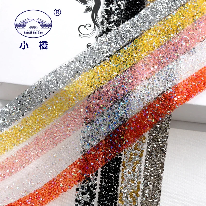 1Yard/Pack Hotfix Crystal Rhinestones For Clothing Glass Appliques Ribbon With Rhinestones Colorful Rhinestone Tape Chain S152