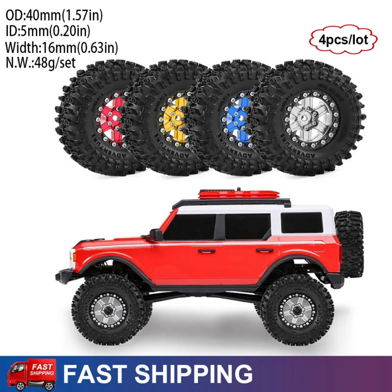 

4PCS 1.3inch 40mm RC Crawler Tires Wheel Rim for 1/18 RC Rock Crawler TRX4M SCX24 FMS Ascent-18 Metal Upgrade Parts Kit