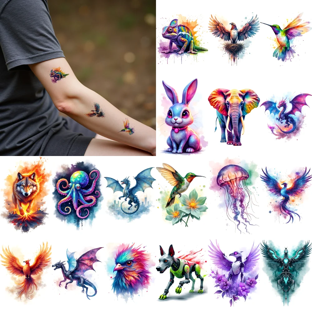 

28 шт. временная татуировка акварель Феникс бабочка медуза для девочек щеки дамы