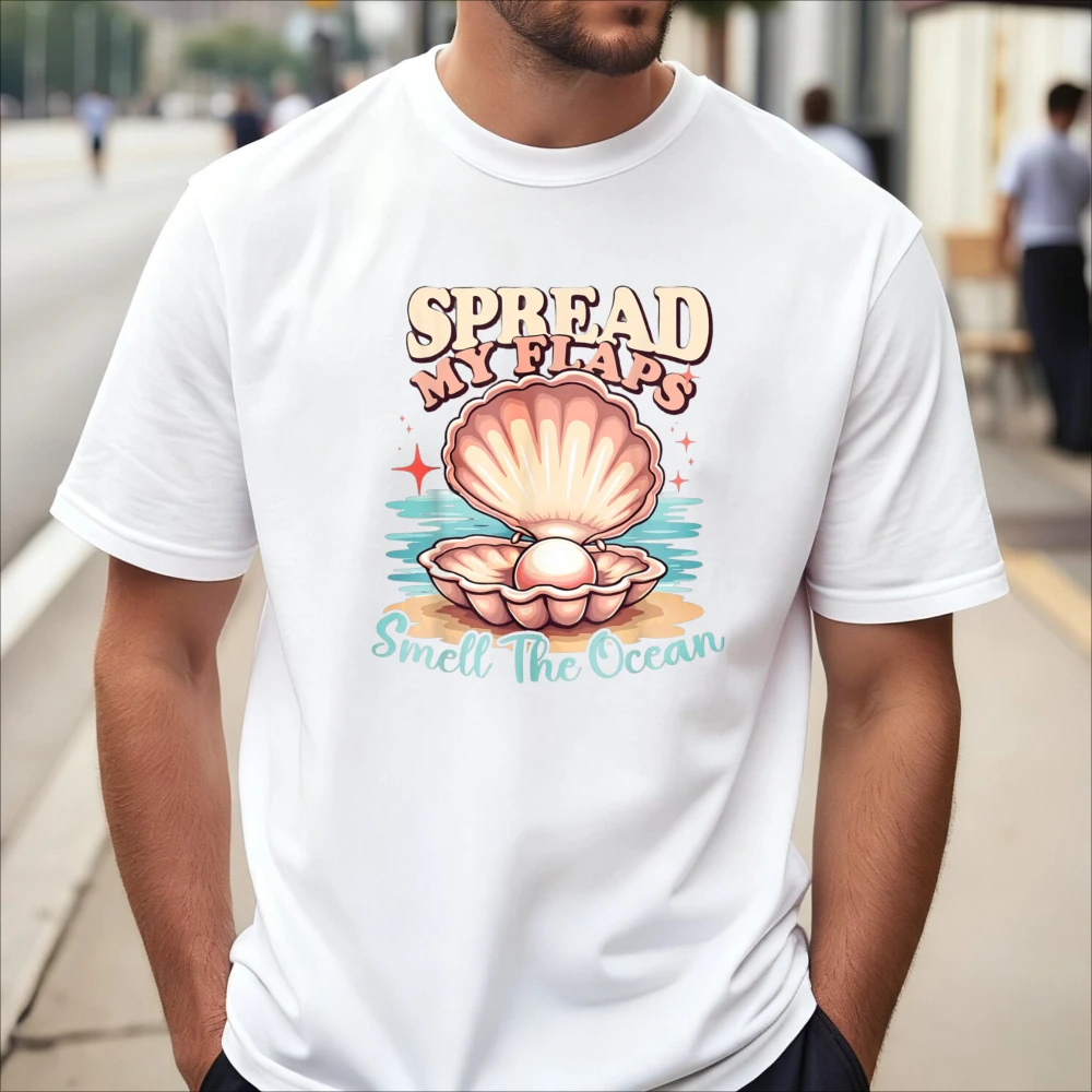 Funny Adult Inappropriate Meme Graphic Printed T-Shirt Sprea My Flaps Smell The Ocean T Shirt Short Sleeve Loose Harajuku Tees
