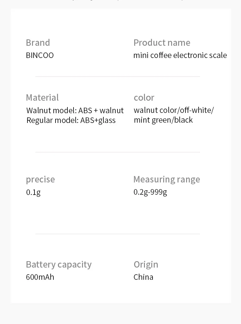 Bincoo electronic coffee scale Italian coffee bean weighing smart hand made mini professional coffee scale coffee equipment Hot