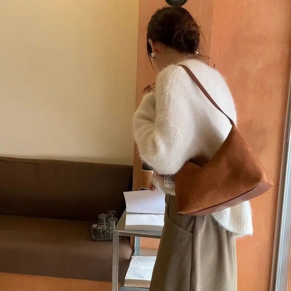 

Повседневная замшевая сумка через плечо, вместительная однотонная женская сумка-кроссбоди, модная сумка-тоут в корейском стиле для шопинга