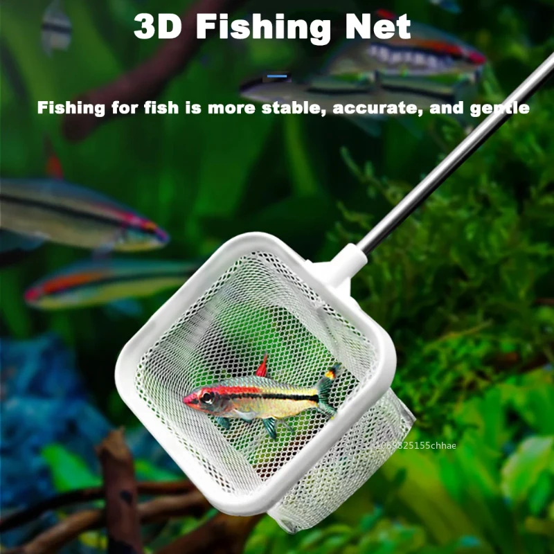 Rete da pesca quadrata per acquario con ventosa Attrezzatura da pesca estensibile con manico lungo per la cattura di pesci e gamberetti, forniture pulite