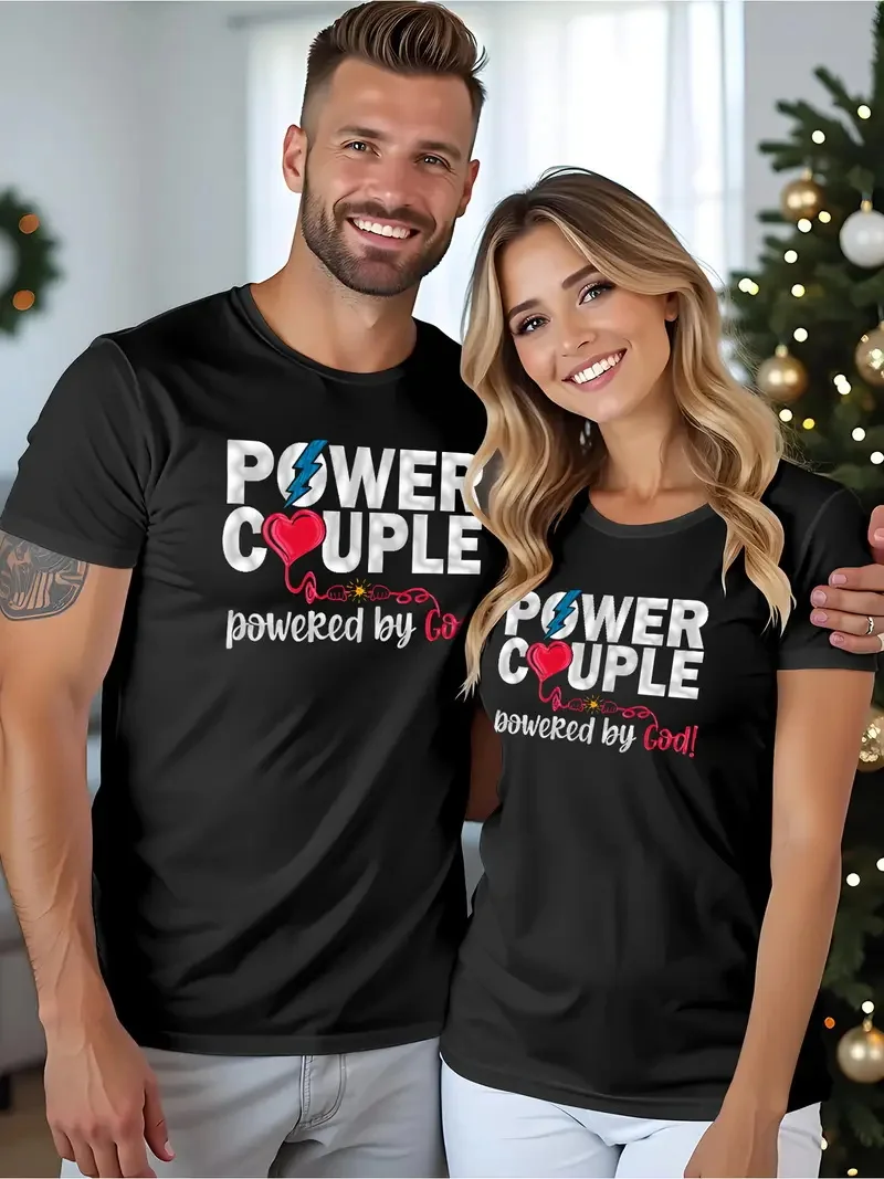 Valentine\'s Day Couples Matching T-Shirts Casual Short Sleeve Crew Neck T Shirt For Men Women New In Couple Elements Print Tees