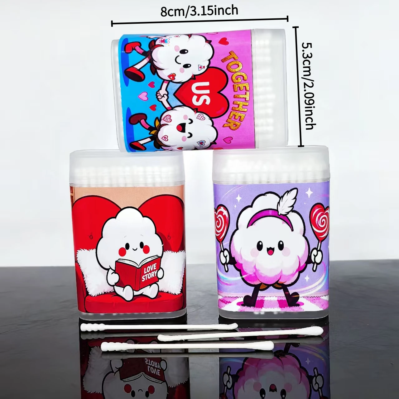 300 peças cotonetes de algodão para o dia dos namorados, cotonetes de papel de eixo fino de duas cabeças, presentes de dia dos namorados