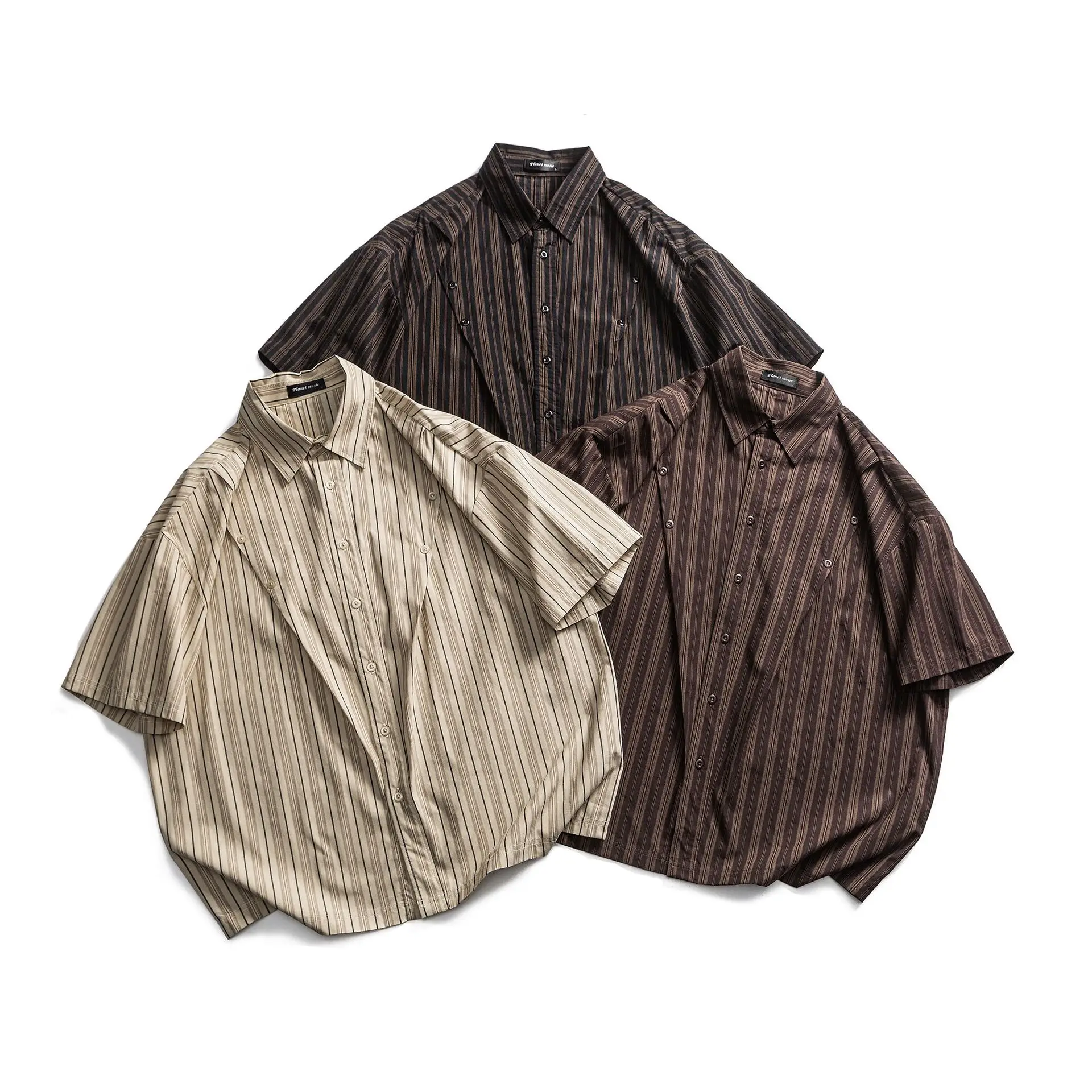 

Pocket Plaid Short Sleeve Shirts Mens Vintage Streetwear Lapel Loose Half-Sleeve Single Breasted Raw Hem Shirts Men