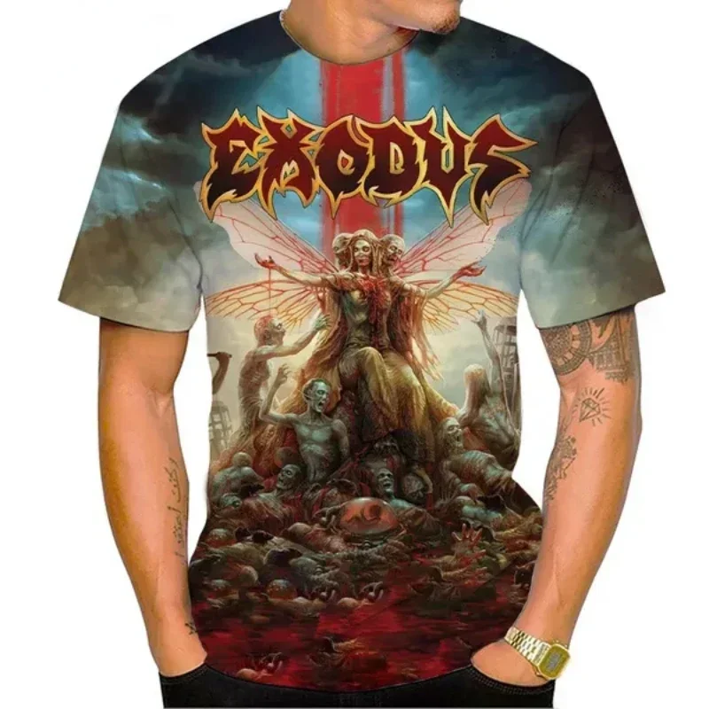 Novedad de verano, ropa para hombre, camiseta con estampado 3d de Metal Rock Exodus Band, camiseta personalizada de Hip Hop Harajuku Street, camiseta de gran tamaño Unisex