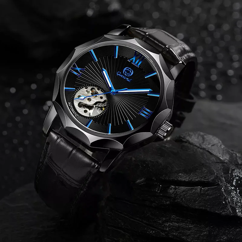 KL12 트렌디하고 패셔너블한 남성용 시계, 속이 빈 자동 기계식 시계, 비즈니스 시계, 선물