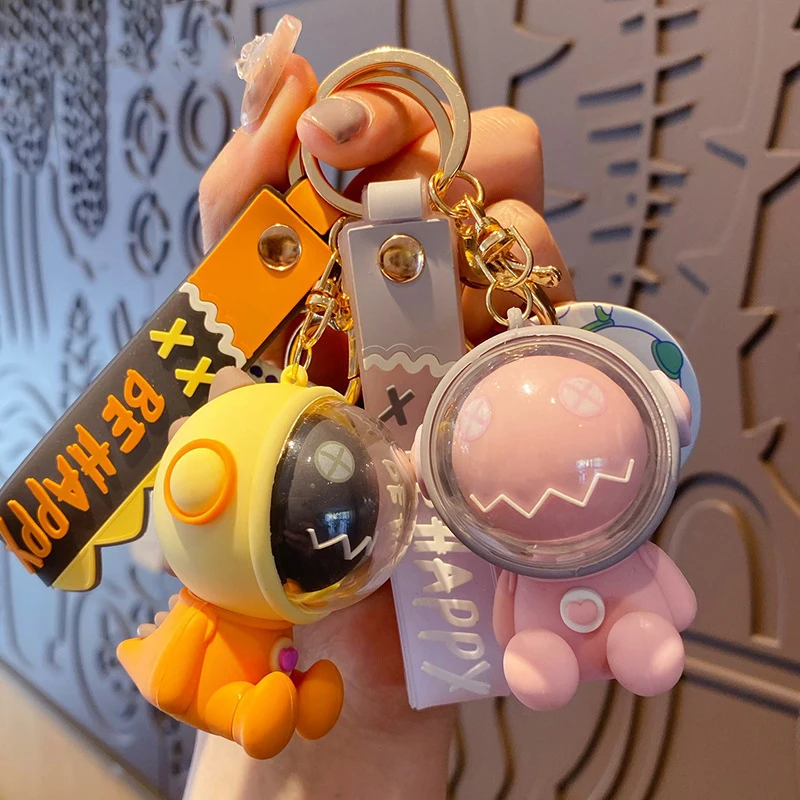 Cartoon Create Happy Dinosaur Treasure Doll Key Chain Cute Oxygen Mask Space Exploration Dinosaur Animal Keyring Car Bag Pendant