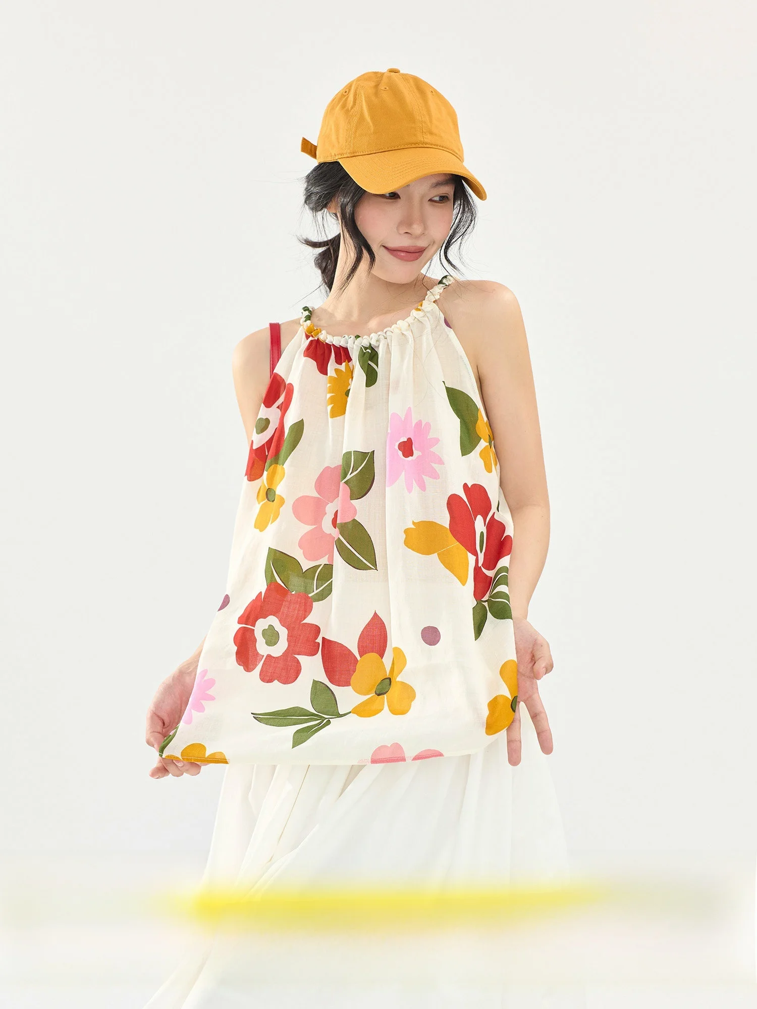 

Dopamine Color Block Print Halter Neck Thin round Neck Vest Women's Summer New Style Holiday Light Weight Top Trendy