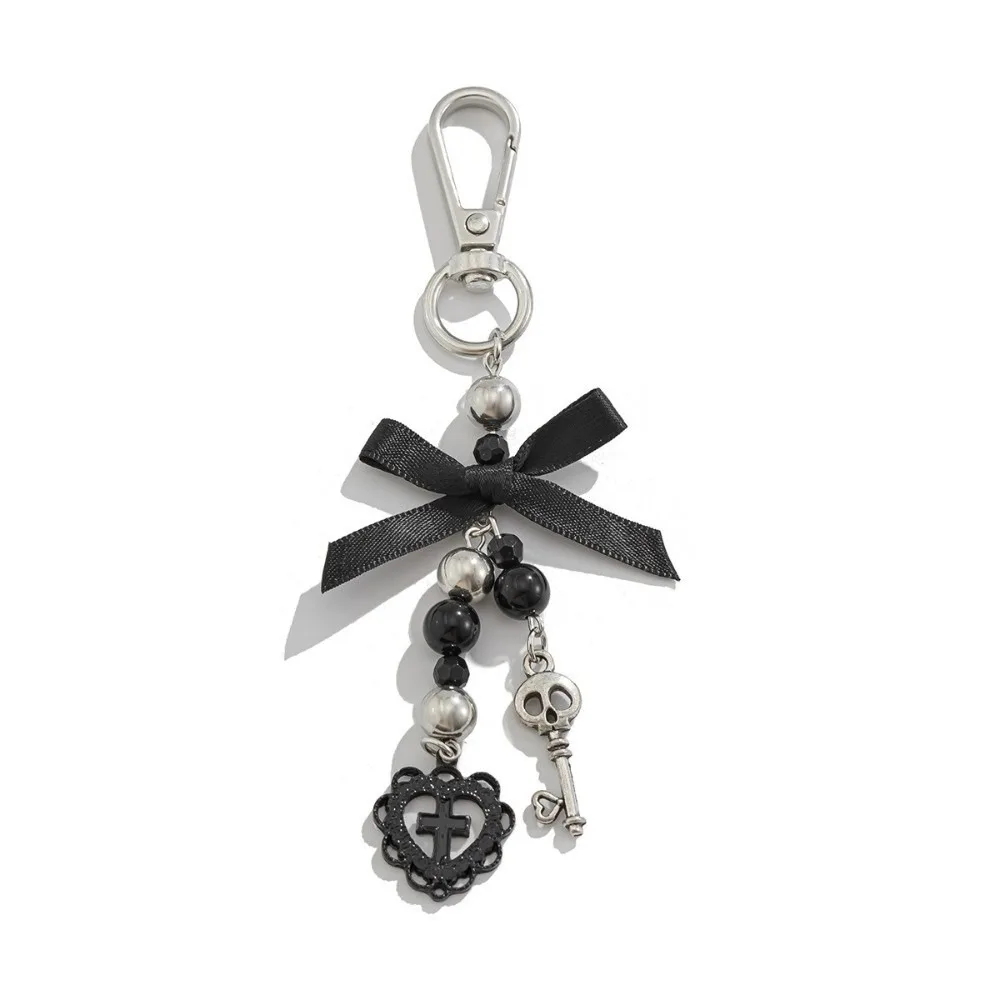 Alloy Halloween Beaded Charm Pentagram Star Black Bow Skull Key Chain Ghost Witch Hat Cauldron Cross Key Ring Car Key Decor