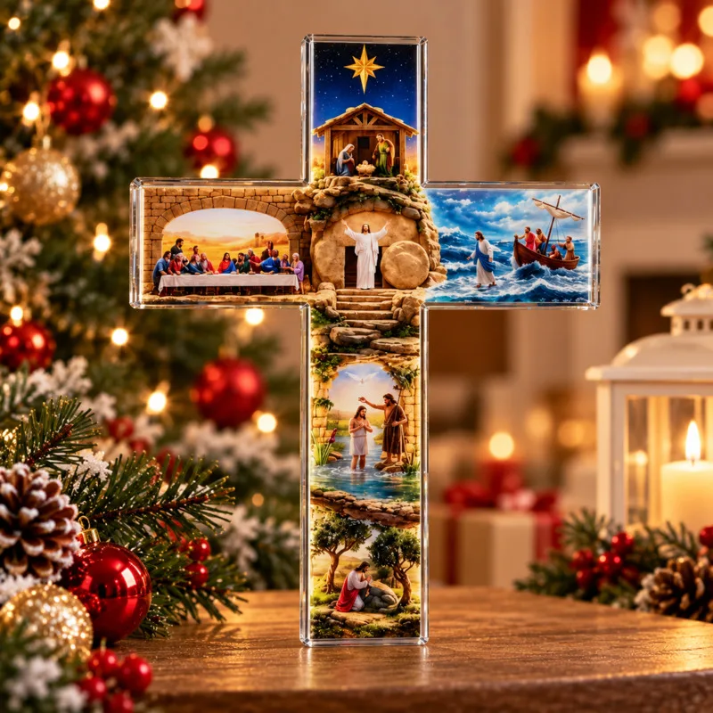 LED Lighted Acrylic Cross 30cm Illuminated Christian Jesus Nativity Religious Art Home Church Christmas Decoration Gift
