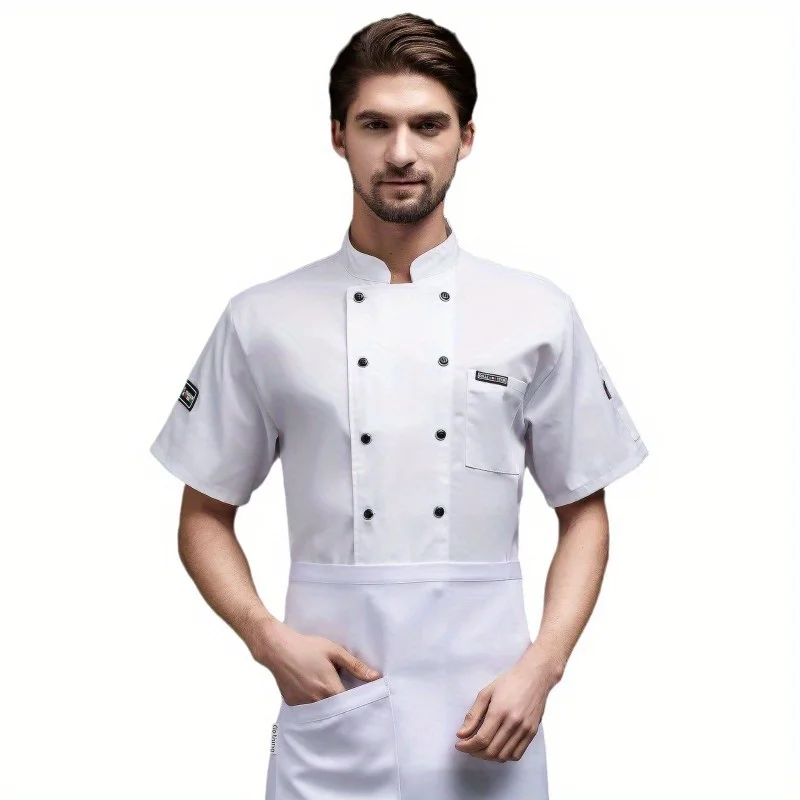 Chef's Work Clothes Men's and Women's Short Sleeves Summer Hotel Restaurant Cafeteria Back Kitchen Breathable Mesh Chef's