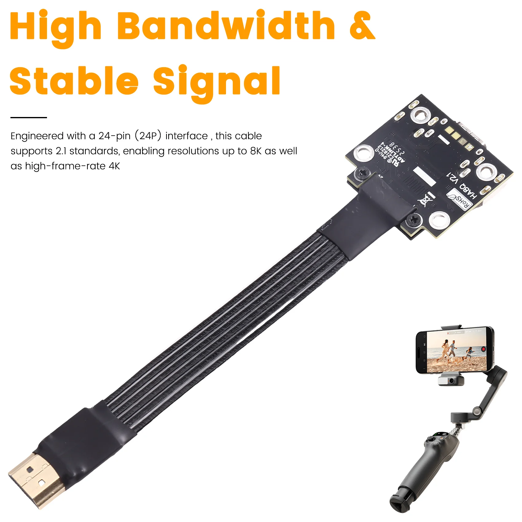 A46U ADT 24P HD 2.1 Type A-A Male To Female Flat Thin Video Extension Cable Aerial FPV HD 2.1 Flexible Ribbon FFC Cable