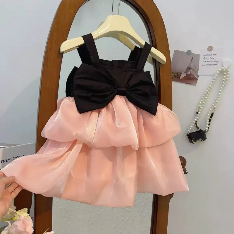 

Girls Casual Dresses Ribbon Bow Mesh Cake Dress Party Dress for Kids Girl 2 To 7 Years Summer Dress for Girls