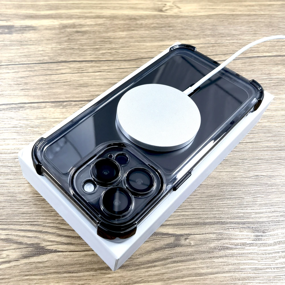 حافظة شحن لاسلكية مغناطيسية فاخرة مضادة للصدمات لهاتف Magsafe لهاتف iPhone 16 15 14 13 12 Pro Max غطاء مدرع مقاوم للصدمات