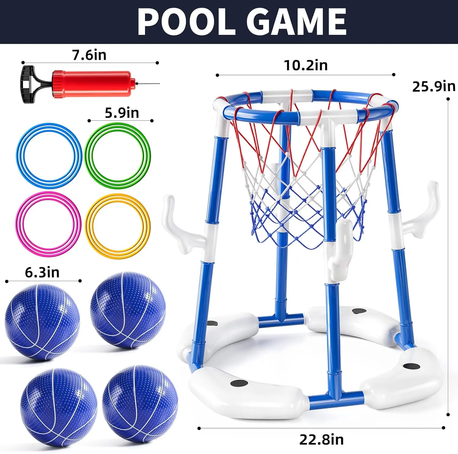 2-in-1 Inflatable Swimming Pool Game Set with Basketball Hoop And Ring Toss Suitable for Indoor And Outdoor Pools Kids Aged 3+