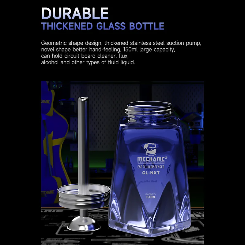 MECHANIC GL-NXT 150ml Leak-Proof Alcohol Bottle Press Pump Glass Container Press Water Storage Glass Alcohol Bottle