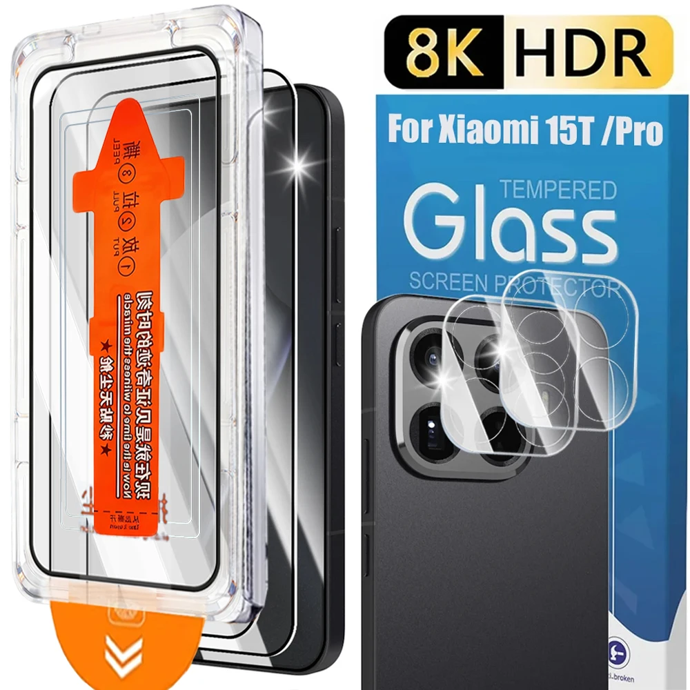 

Защитное стекло 4-в-1 для Xiaomi 15T/15T Pro/Mi 15T: легко устанавливаемое, 9H, для экрана и камеры, HD-пленка