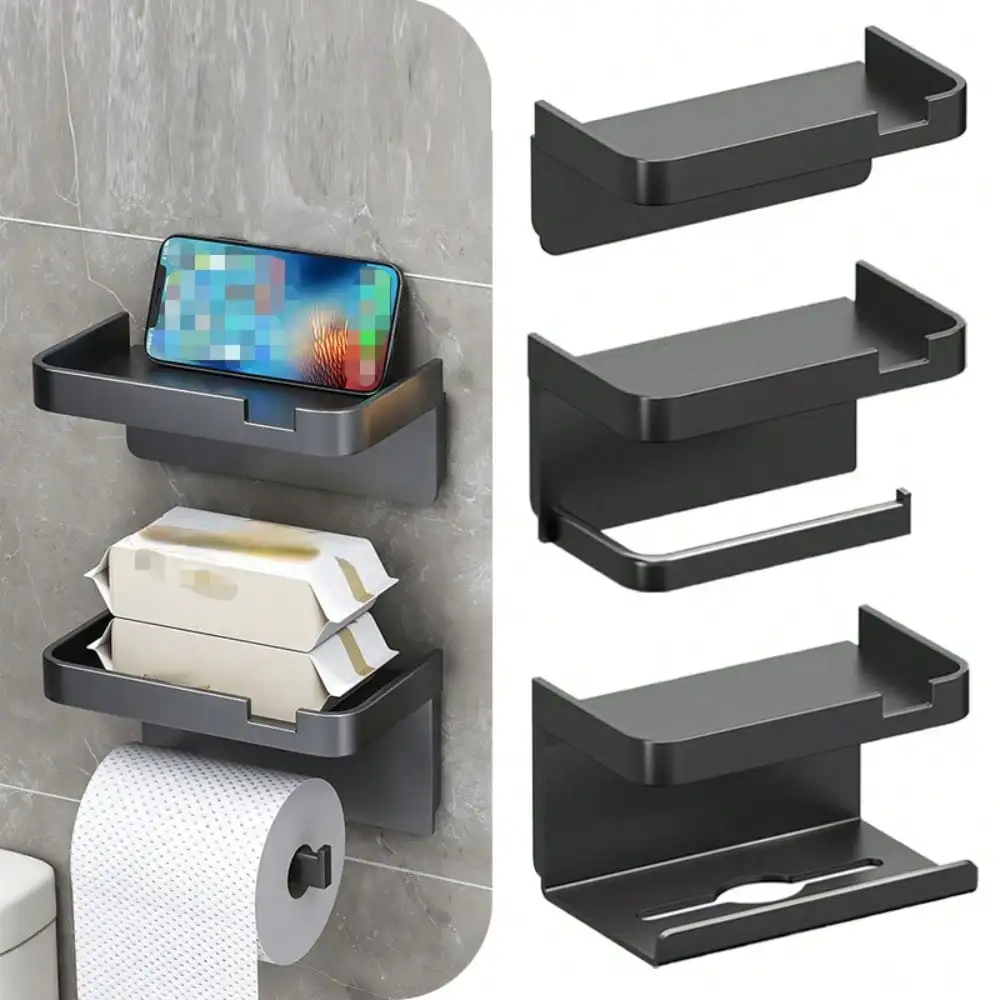

Настенная полка для хранения туалетной бумаги, клейкая коробка для салфеток без перфорации, держатель для мобильного телефона, органайзер двойного назначения для ванной комнаты