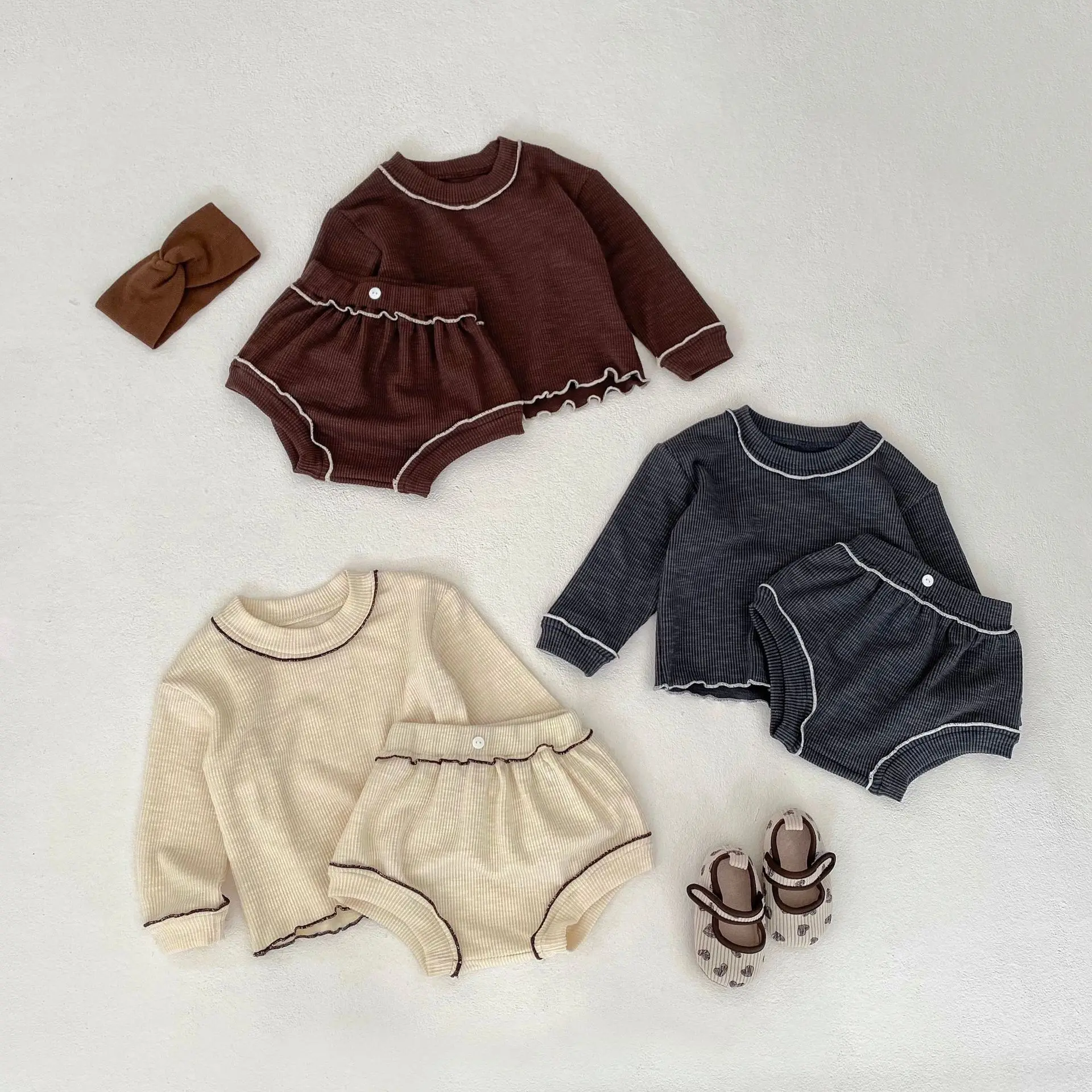 Autumn Baby Girl Boy Clothes Set Long-Sleeved T-Shirt Shorts 2Pcs Newborn Baby Outfit Set Korean Infant Toddler Clothing Suit