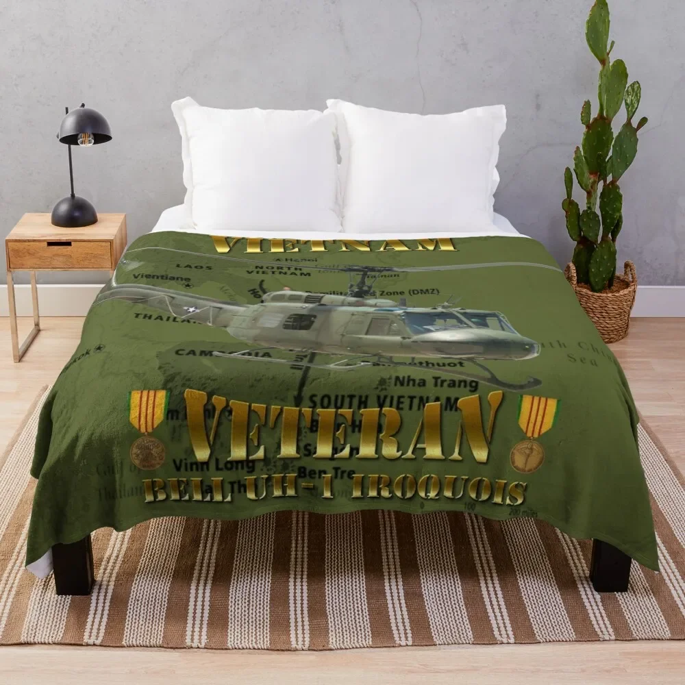

UH-1 Iroquois 'Huey' Vietnam Veteran Throw Blanket Anti Shedding Soft Fuzzy Blanket for Home