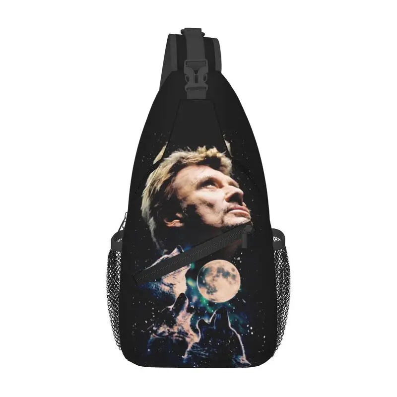 

French Rock Legend Johnny Hallyday Sling Crossbody Backpack Men Custom Chest Shoulder Bag for Travel Hiking Daypack