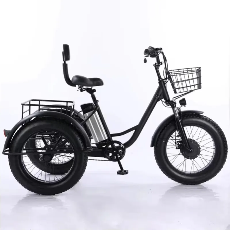 350W  20*4 Inch Fat Tire 3 Wheel Electric Tricycle With Basket 3 Wheel Electric Cargo Bike